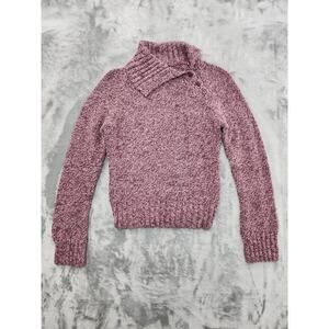 Vintage 90s I-Doll Marled Knit Foldover Collar Button Sweater Size M Purple